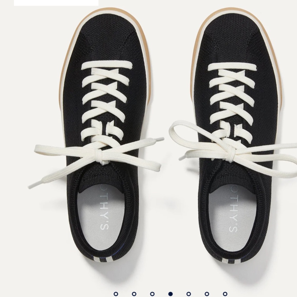 Rothy's Black Knit Lace-Up Sneakers with Cream Laces and Gum Sole - Picture 3 of 7